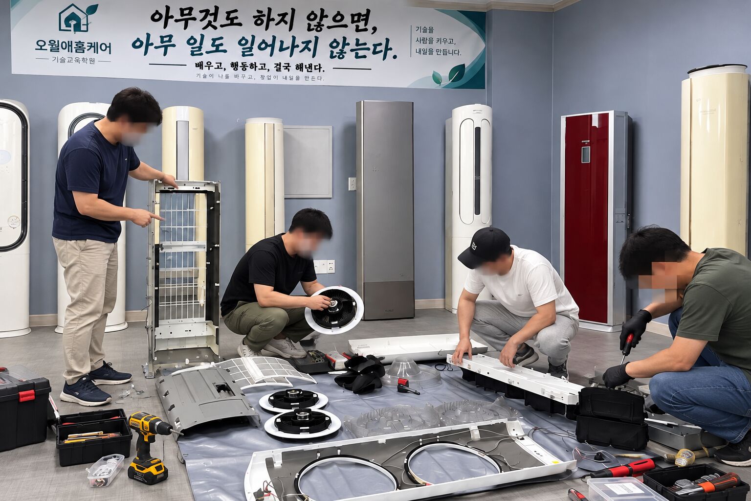 실습실 스탠드 에어컨 분해 실습